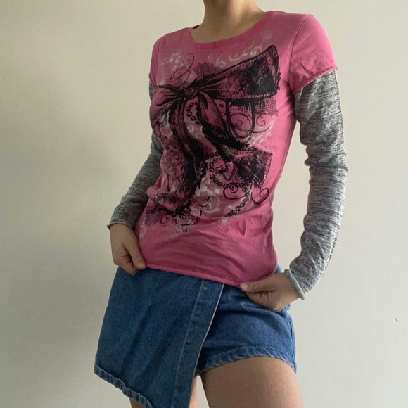 Vintage Tops Pink Y2k Layered Baby Tee Poshmark